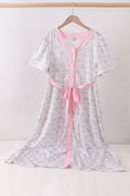 Pink hydrangea bow print tiered dress
