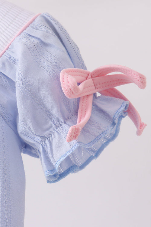 Blue bow smocked bubble