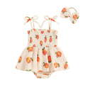 Baby Girls 2Pcs Summer Romper Dress Sleeveless Peach Print Cami Tank Playsuit with Headband Set